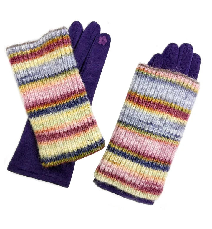 Women Fleece Cosy Gloves 2 in 1 Winter Warm Soft Fingerless Knitted Cuff Gloves