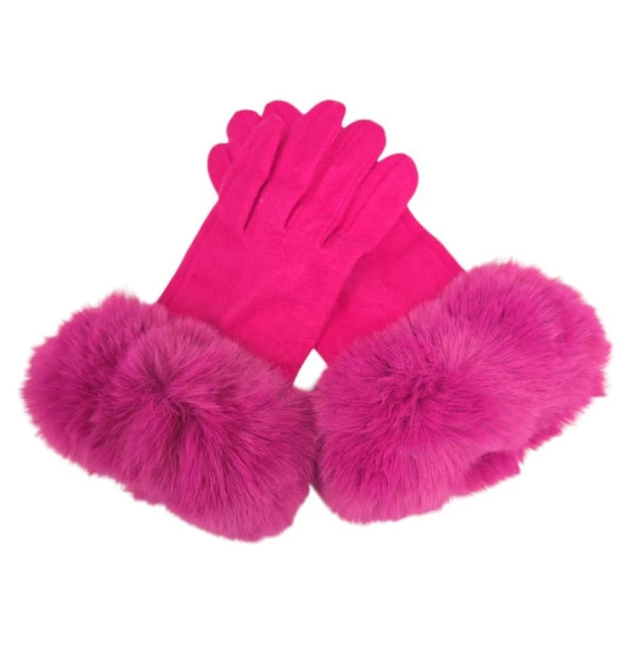 Women Winter Gloves Cashmere Blend Soft Warm Faux Fur Cuffs Ladies Fashion Glove