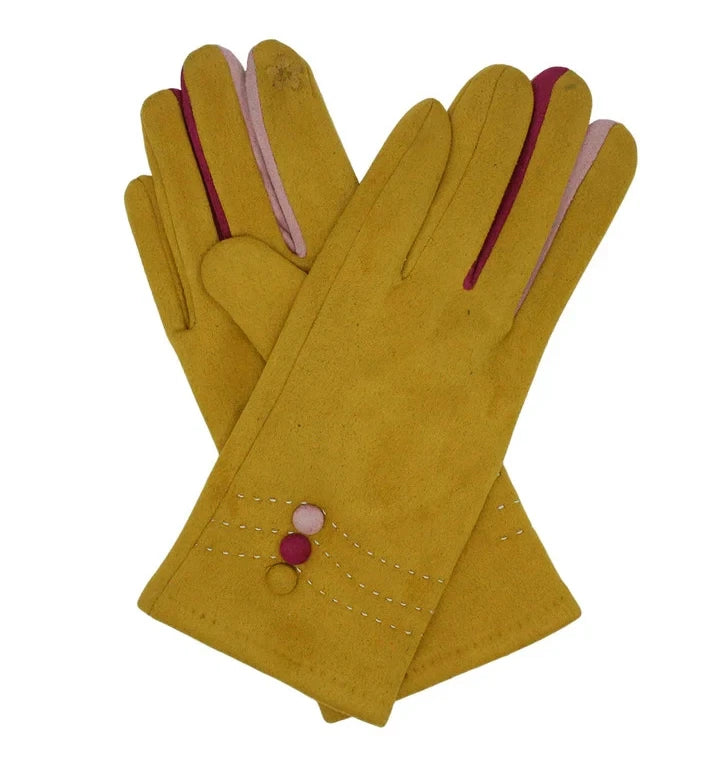 Women Fleece Gloves Buttons Multi Colours Cosy Winter Warm Gloves Touch Screen