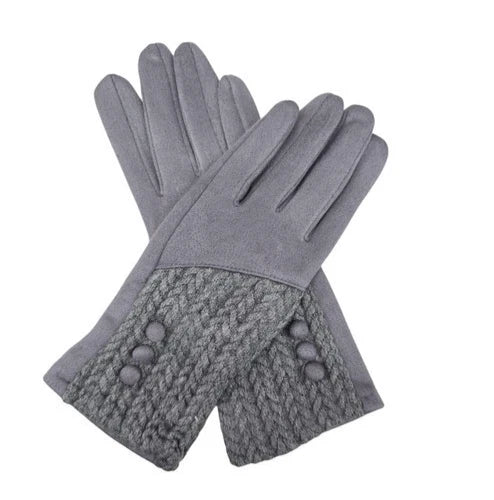 Women's Winter Gloves Buttons Pattern Cashmere Blend Soft Cozy Warm Ladies Fashion Gloves