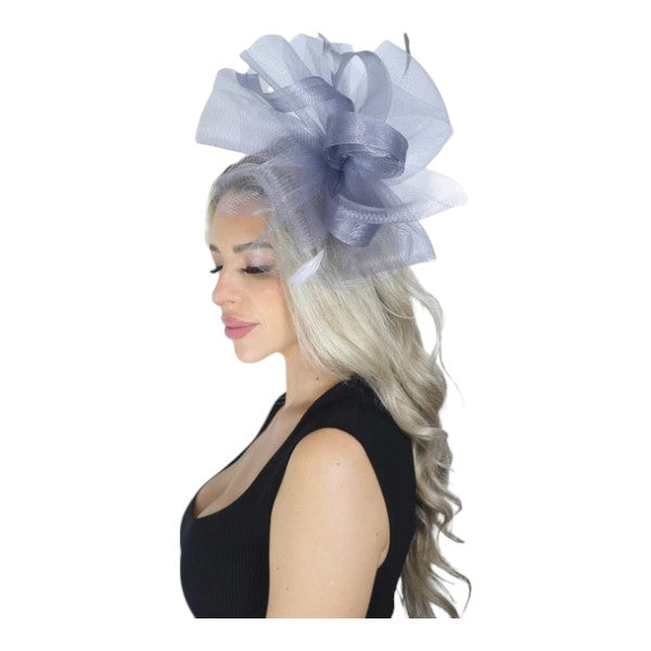 Large Wedding Fascinator Headband & Hair Clip Mesh Net Hat Royal Ascot Races UK
