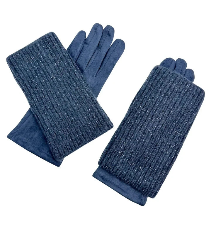 Women Fashion Cosy Winter Gloves 2 in 1 Gloves Warm Removable Knitted Cuff Mittens Gloves Touch Screen