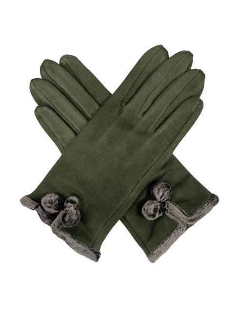 Women's Winter Fashion Gloves Fleece Faux Suede Gloves Warm Thermal Soft Lined Fur Pom Pom Gloves