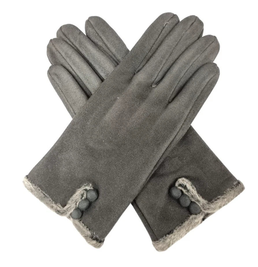 Women's Winter Gloves Faux Fur Suede Warm Fleece Soft Lined Buttons Fashion Gloves