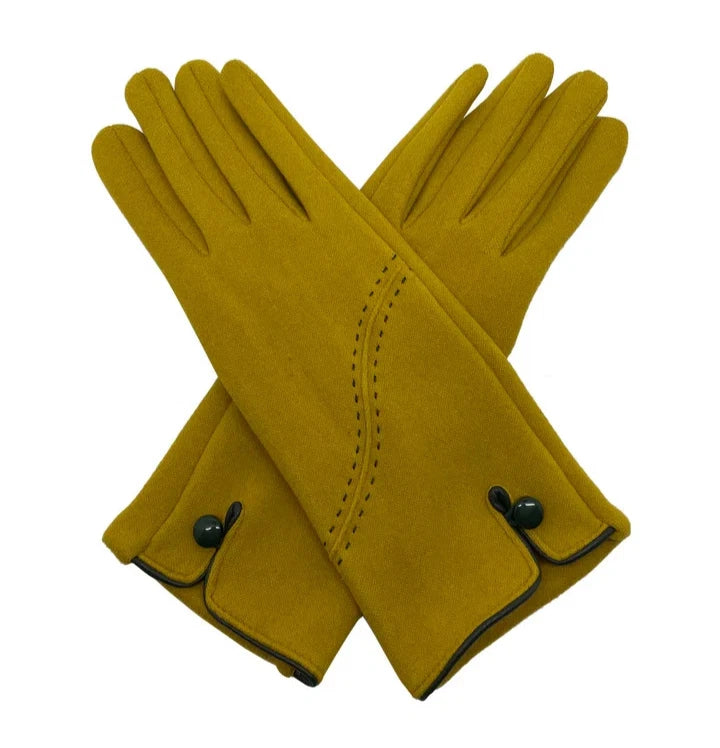 Women Winter Thermal Gloves Warm Soft Fleece Lined Stitch and Button Detail Touch Screen Glove