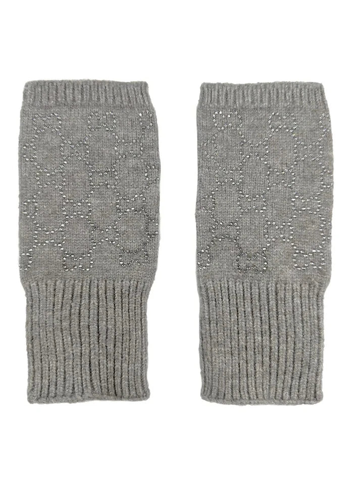 Women's Soft Fingerless Knitted Gloves Cosy Arm Warm Winter Ladies Fashion Gloves Sequined Interlocking Pattern