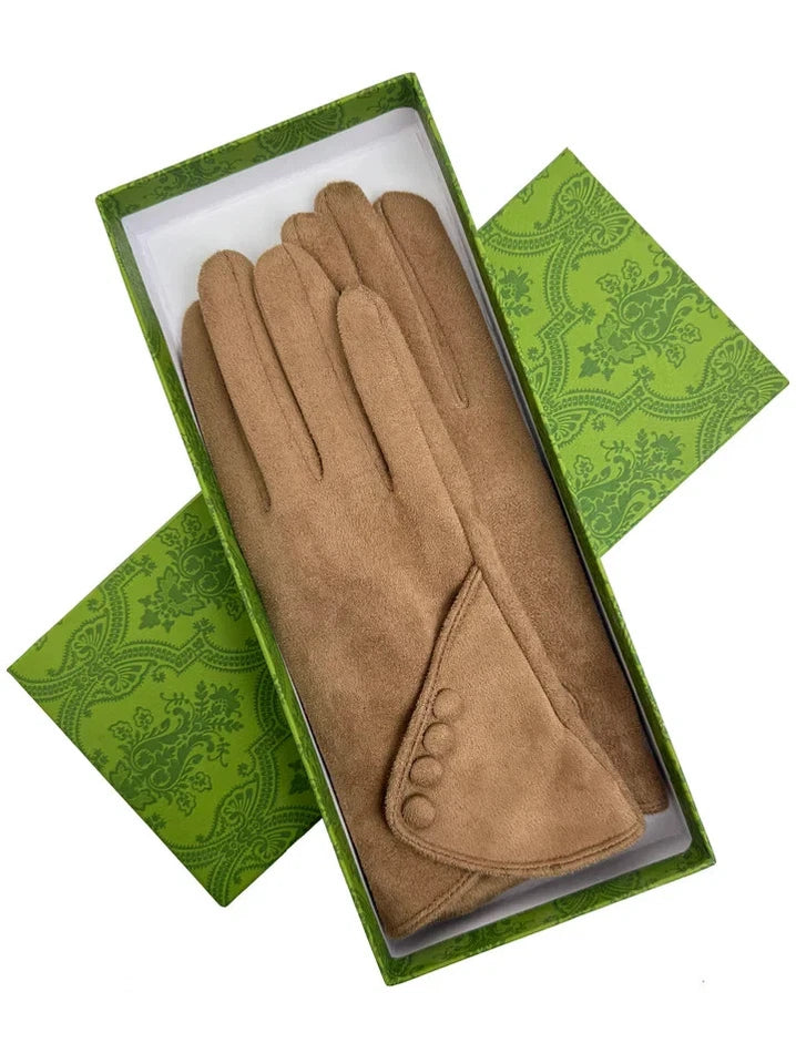 Women's Winter Fashion Gloves Fleece Faux Suede Warm Soft Comfy Thermal Lined Wrist Buttons Gloves