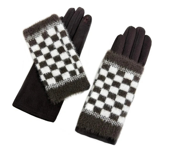 Ladies Fashion Gloves Fleece Cosy Winter Warm Double Layered Knitted Cuff Gloves