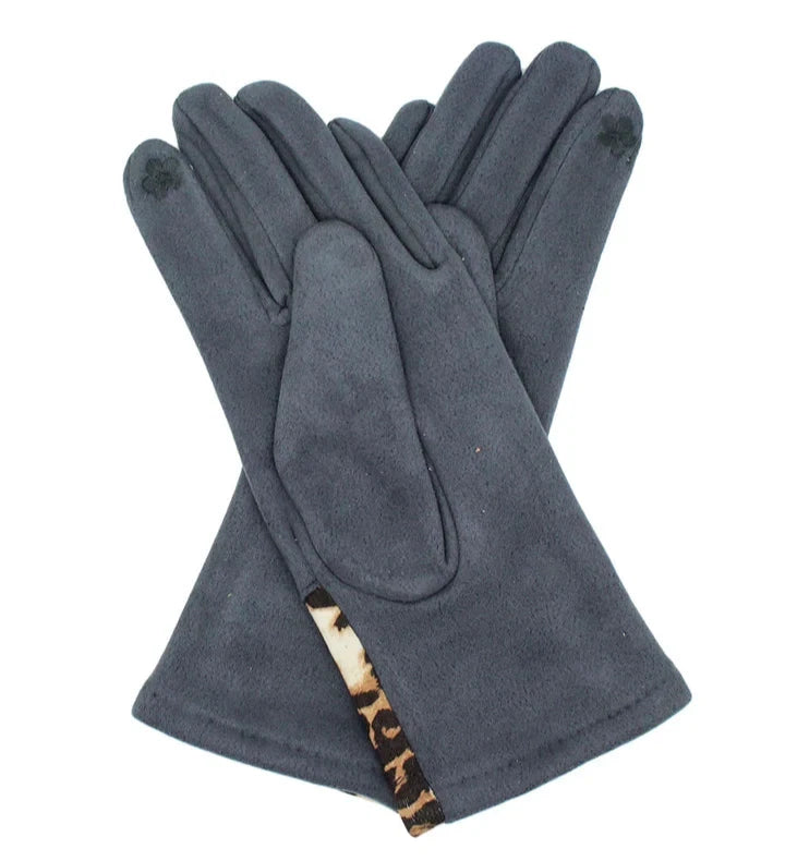 Women's Fleece Lined Fashion Gloves Leopard Print Cuffs Winter Warm Cosy Gloves