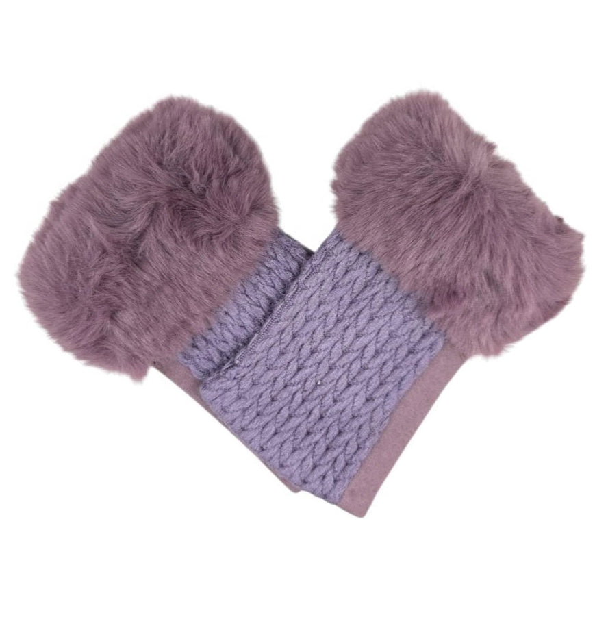 Women's Ladies Winter Fingerless Gloves Suede Fur Mittens Soft Warm Fleece Lined