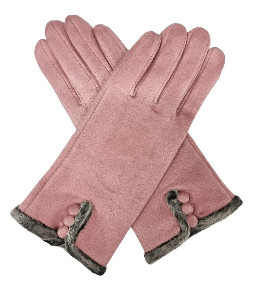 Women's Winter Gloves Faux Fur Suede Warm Fleece Soft Lined Buttons Fashion Gloves