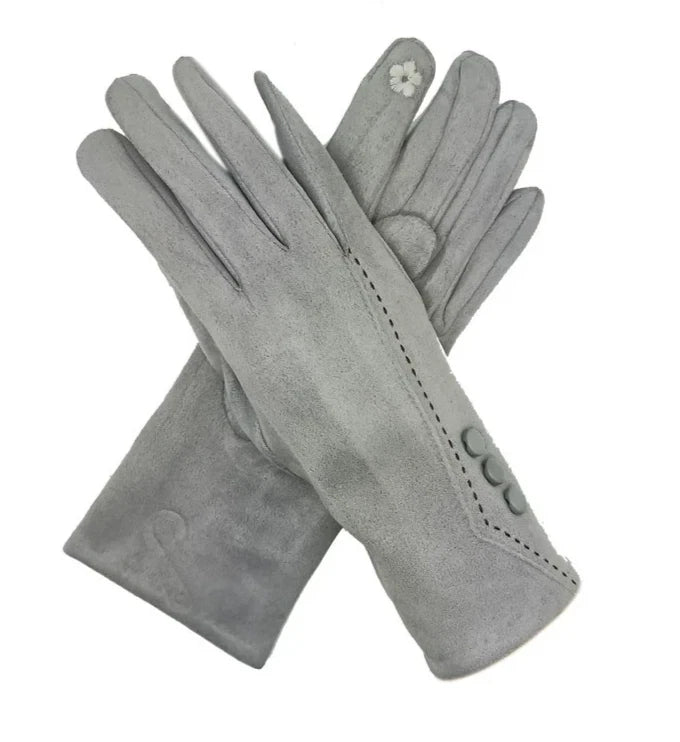 Women Fashion Gloves Winter Warm Soft Cosy Velvet Gloves Buttons Touch Screen