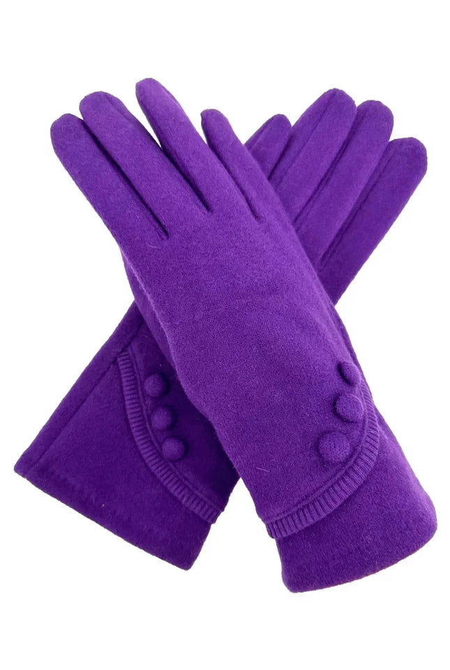 Women Plain Gloves Soft Fleece Lined Cosy Warm Winter Gloves Button Touch Screen