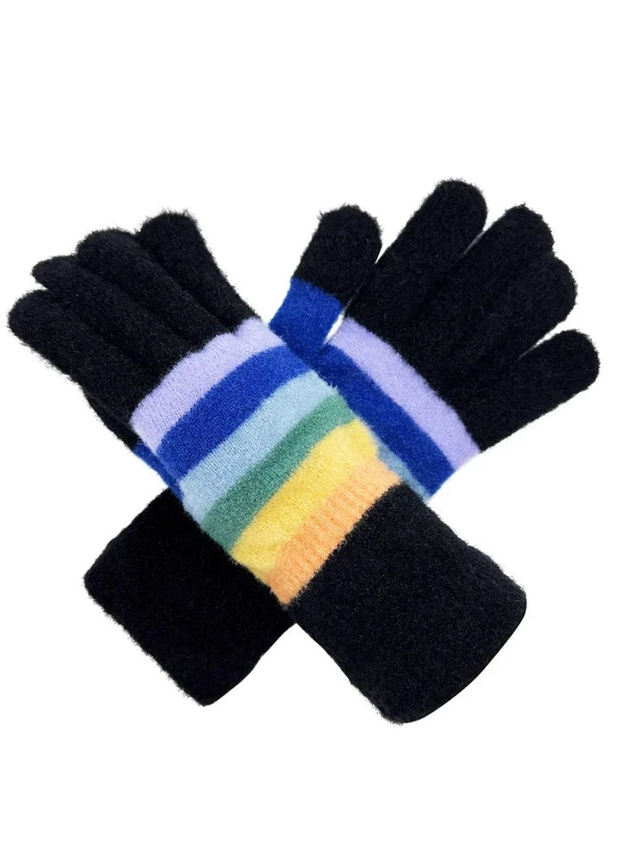 Women Gloves Ladies Colorful Striped Detail Winter Warm Cosy Soft Knitted Gloves