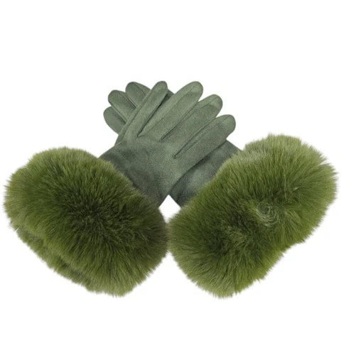 Women Winter Warm Gloves Ladies Suede Soft Faux Fur Fleece Lined Thermal Gloves