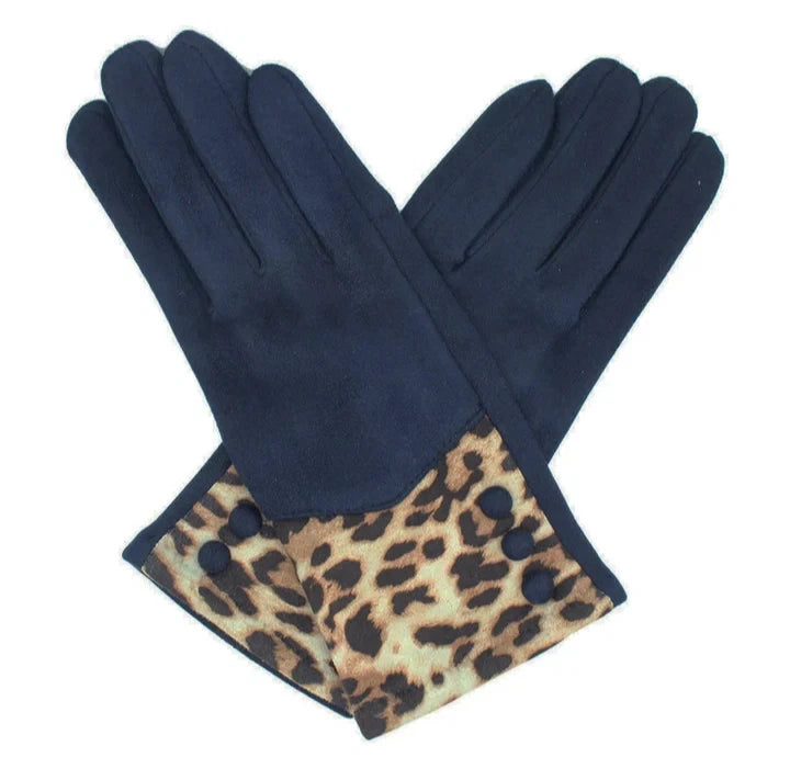 Women's Fleece Lined Fashion Gloves Leopard Print Cuffs Winter Warm Cosy Gloves