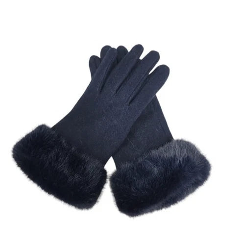 Women's Warm Winter Gloves Ladies Cashmere Blend Soft Faux Fur Cuffs Thermal Lined Touch Screen Gloves