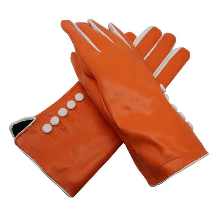 Women Winter Gloves Fleece Comfy Soft Leather Warm Thermal Lined Button Gloves