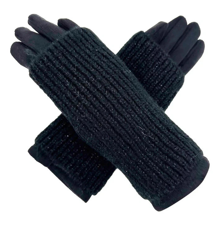Women Fashion Cosy Winter Gloves 2 in 1 Gloves Warm Removable Knitted Cuff Mittens Gloves Touch Screen