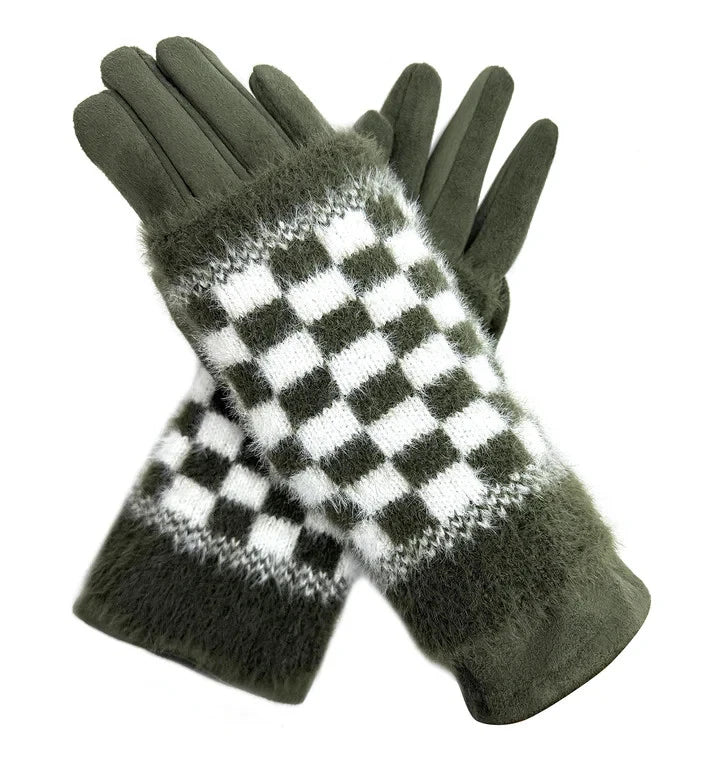 Ladies Fashion Gloves Fleece Cosy Winter Warm Double Layered Knitted Cuff Gloves