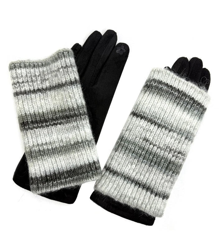 Women Fleece Cosy Gloves 2 in 1 Winter Warm Soft Fingerless Knitted Cuff Gloves