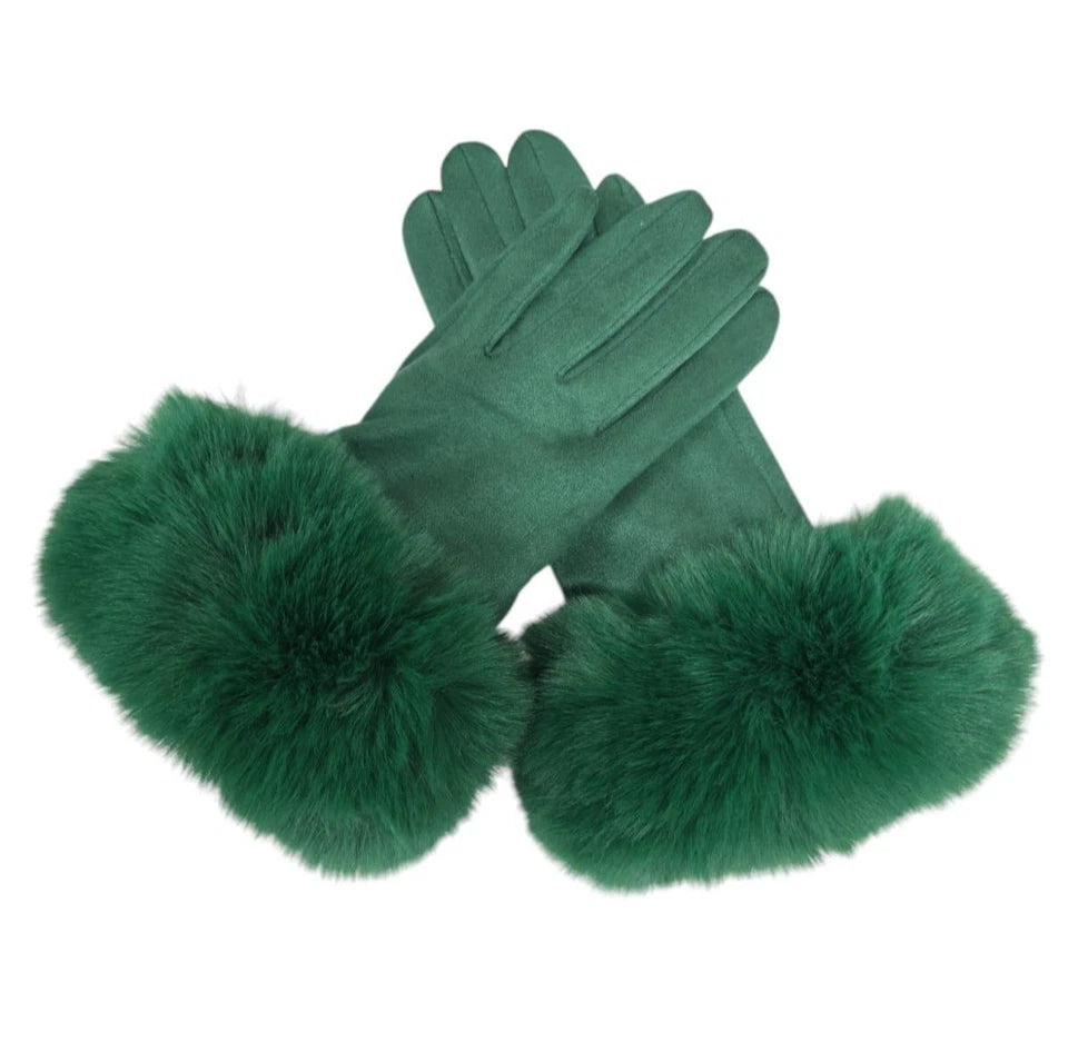Women Winter Warm Gloves Ladies Suede Soft Faux Fur Fleece Lined Thermal Gloves