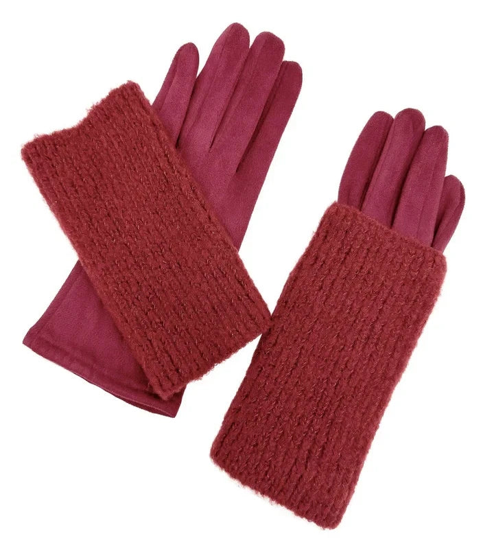 Women Fashion Cosy Winter Gloves 2 in 1 Gloves Warm Removable Knitted Cuff Mittens Gloves Touch Screen