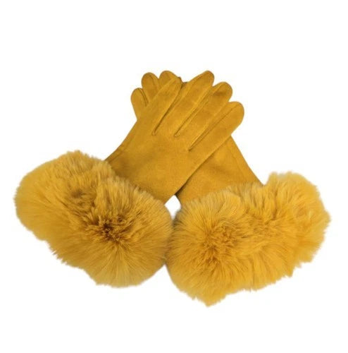 Women Winter Warm Gloves Ladies Suede Soft Faux Fur Fleece Lined Thermal Gloves