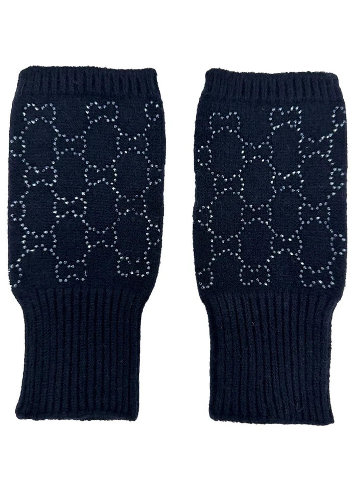 Women's Soft Fingerless Knitted Gloves Cosy Arm Warm Winter Ladies Fashion Gloves Sequined Interlocking Pattern