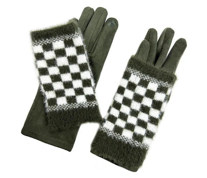 Ladies Fashion Gloves Fleece Cosy Winter Warm Double Layered Knitted Cuff Gloves
