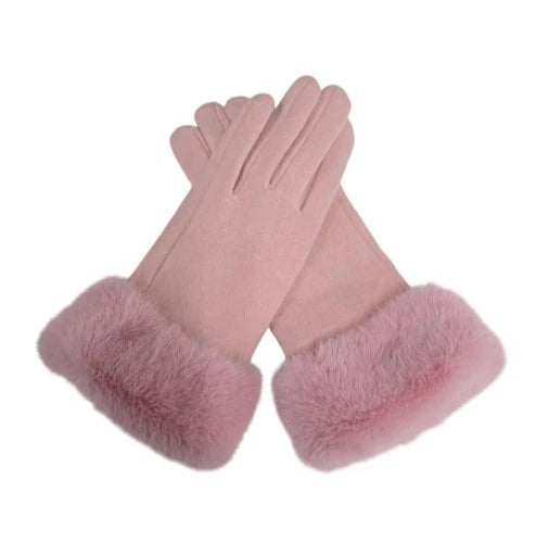 Women's Warm Winter Gloves Ladies Cashmere Blend Soft Faux Fur Cuffs Thermal Lined Touch Screen Gloves