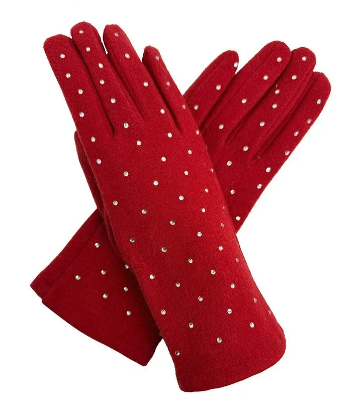 Women's Luxury Fashion Gloves Fleece Soft Winter Warm Rhinestone Detail Touch Screen Gloves