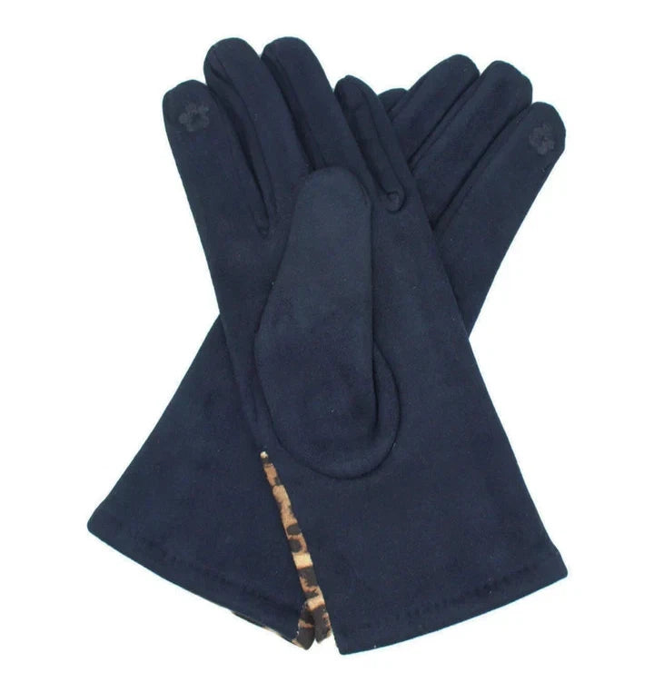 Women's Fleece Lined Fashion Gloves Leopard Print Cuffs Winter Warm Cosy Gloves