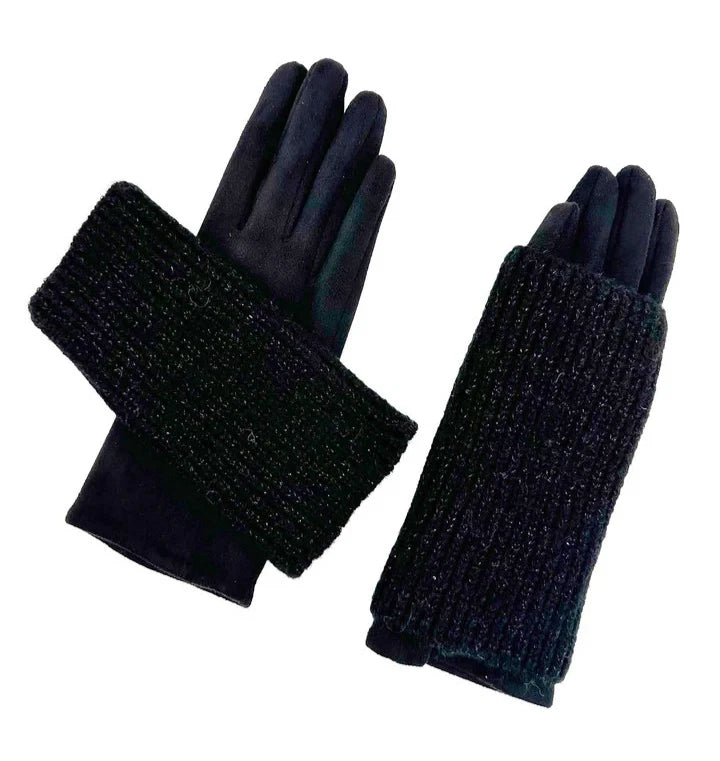 Women Fashion Cosy Winter Gloves 2 in 1 Gloves Warm Removable Knitted Cuff Mittens Gloves Touch Screen