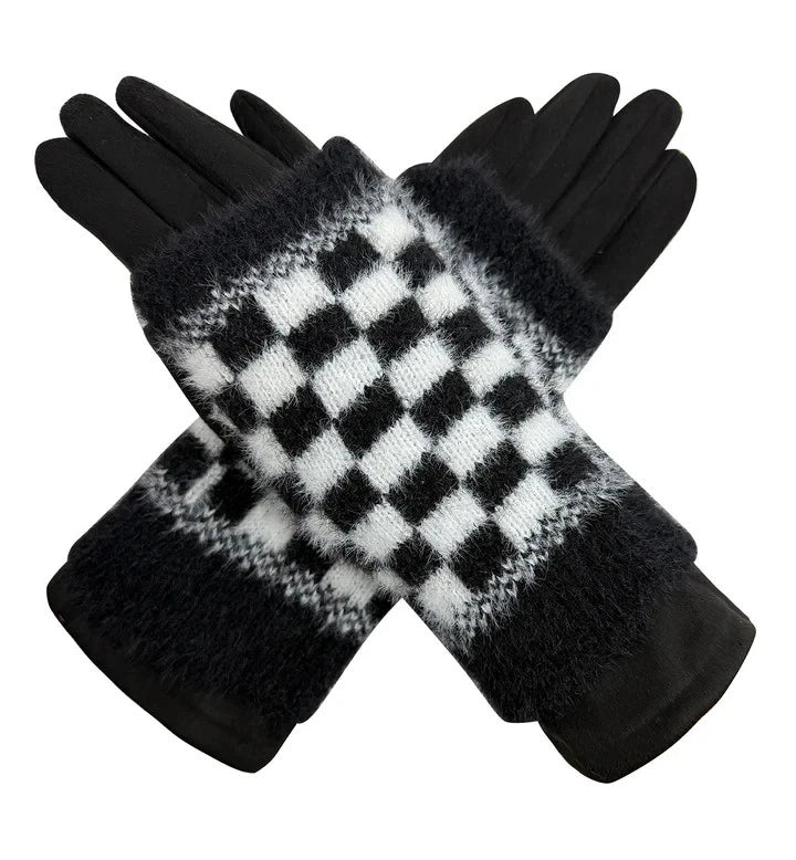 Ladies Fashion Gloves Fleece Cosy Winter Warm Double Layered Knitted Cuff Gloves