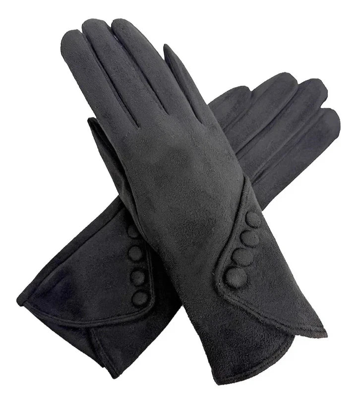 Women's Winter Fashion Gloves Fleece Faux Suede Warm Soft Comfy Thermal Lined Wrist Buttons Gloves