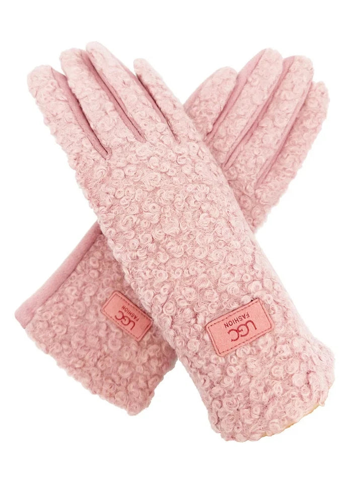 Women's Soft Fashion Gloves Plain Grassy Pattern Warm Winter Gloves Touchscreen