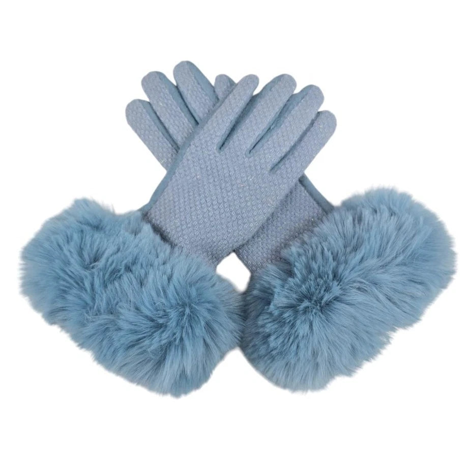 Women's Winter Round Faux Fur Gloves Cashmere Blend Gloves Soft Warm Fleece Touchscreen
