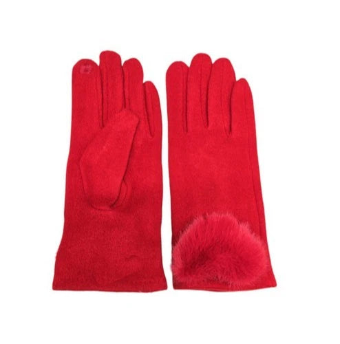 Women's Winter Gloves Soft Fur Pompom Cashmere Blend Ladies Fashion Plain Gloves