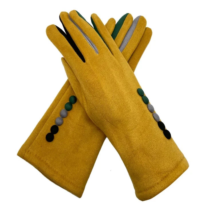 Women Fleece Cosy Gloves Touch Screen Ladies Buttons Pattern Winter Warm Gloves