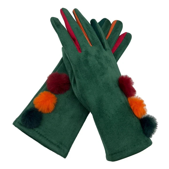 Women Pom Pom Gloves Winter Warm Luxury Soft Fleece Lined Thermal Touch Screen Gloves
