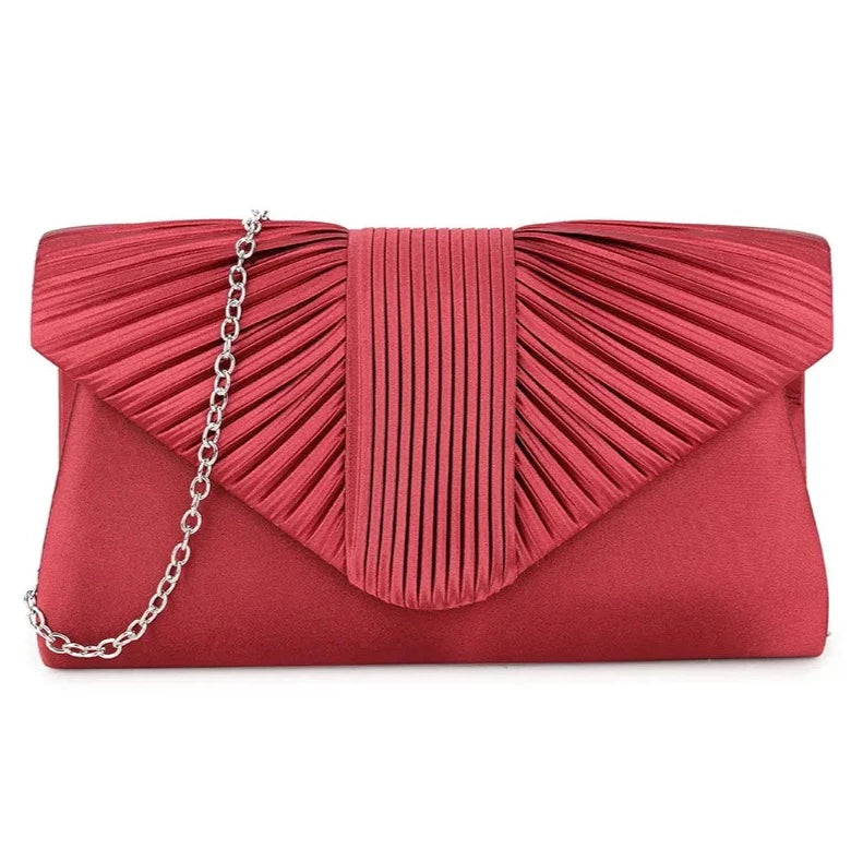 Women's Pleated Satin Clutch Bag Evening Wedding Party Handbags
