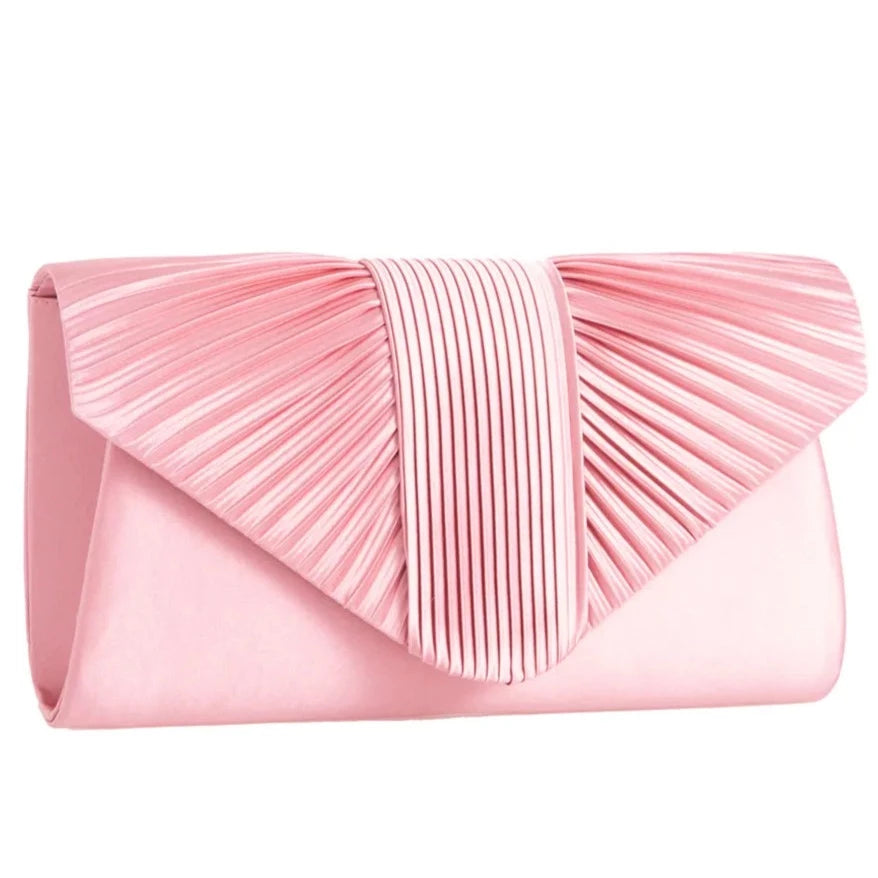 Women's Pleated Satin Clutch Bag Evening Wedding Party Handbags