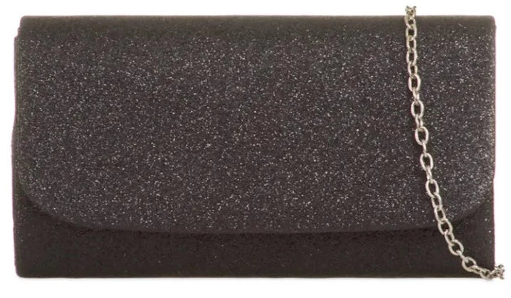 Glitter Metallic Sparkle Shimmer Envelope Clutch Bag-BLACK