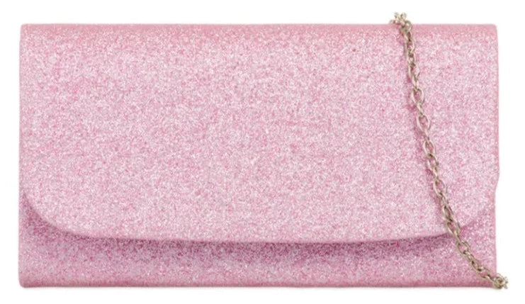 Glitter Metallic Sparkle Shimmer Envelope Clutch Bag PINK