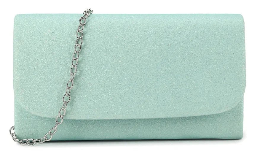 Glitter Metallic Sparkle Shimmer Envelope Clutch Bag - SERENITY