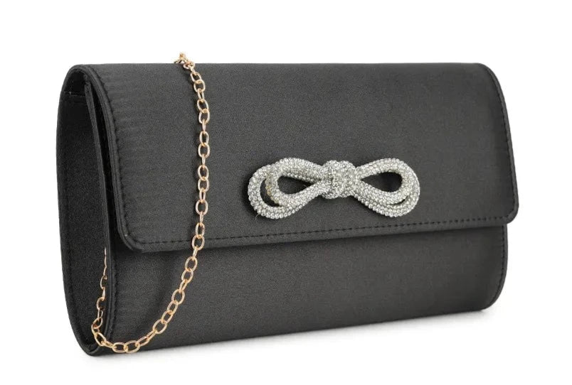 Sparkle Satin Shoulder Bow Clutch Bag
