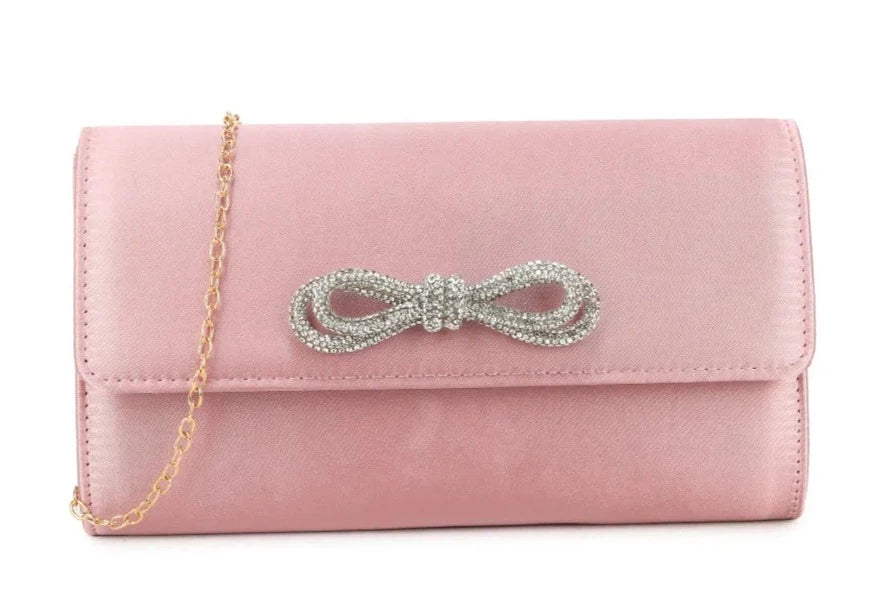 Sparkle Satin Shoulder Bow Evening Clutch Bag
