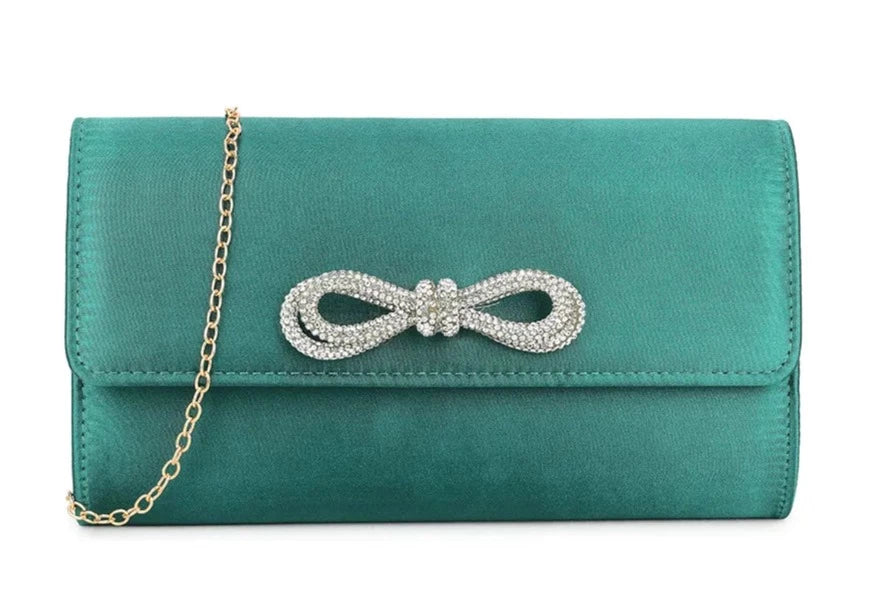 Sparkle Satin Shoulder Bow Evening Clutch Bag