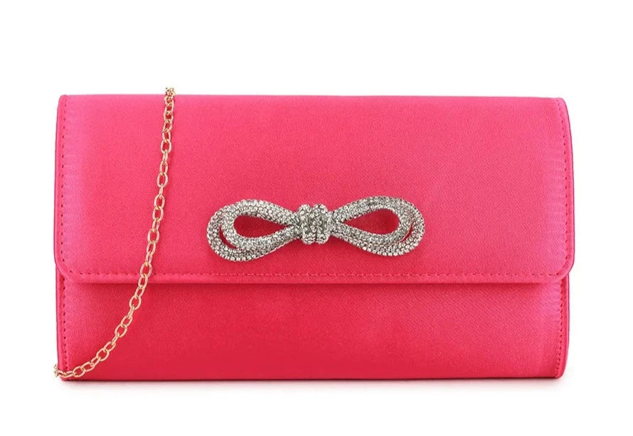 Sparkle Satin Shoulder Bow Evening Clutch Bag